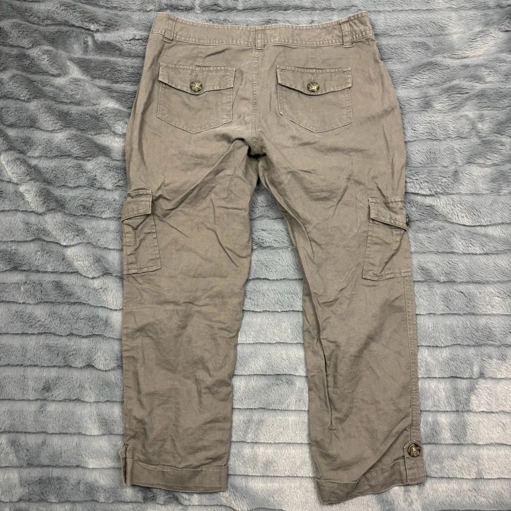 Banana Republic Martin Fit Cargo Pants Womens 0P Gray Linen Blend Crop Utility